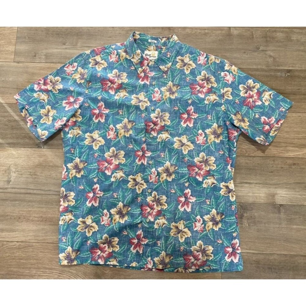 Reyn Spooner Hawaiian Shirt XL Limited Issue Bonzai Biscus Blue Button Up Aloha
